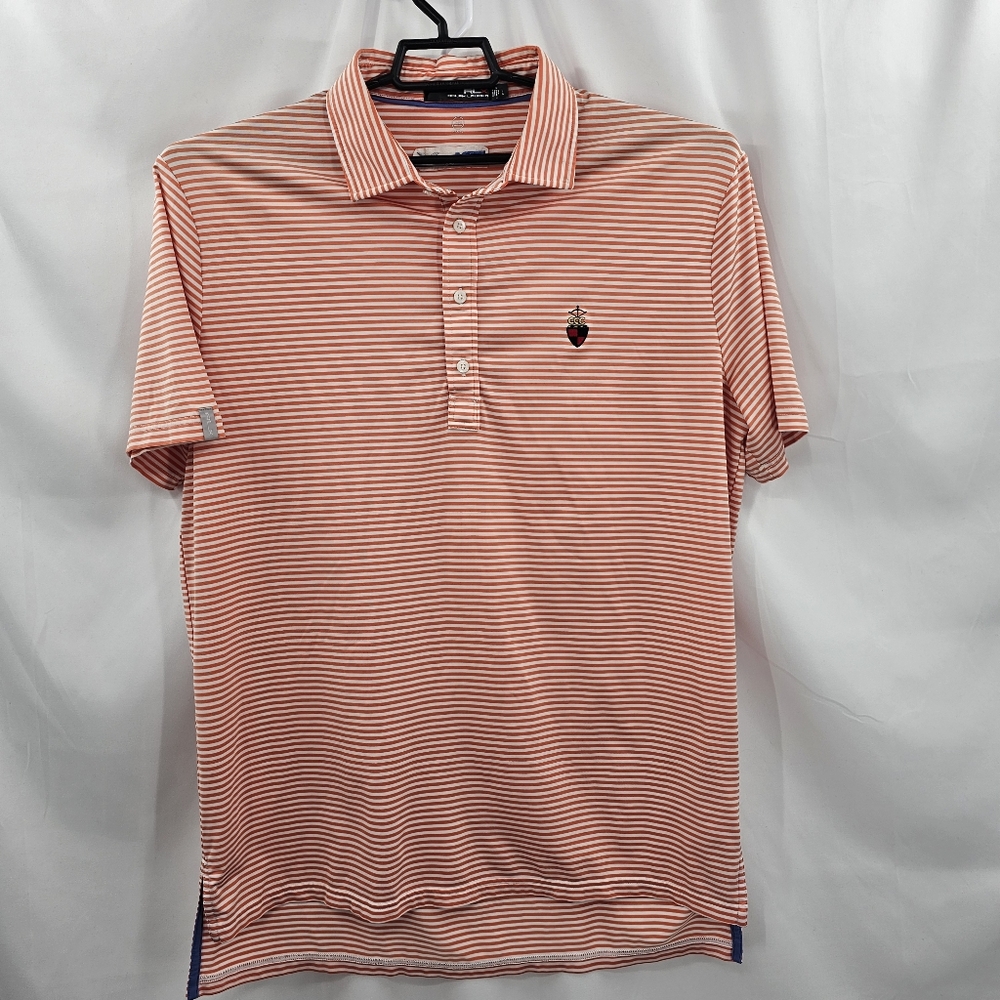 RLX Orange White Striped Polo Men's Size Large Stretch Club Logo On Chest. RLX - Picture 2 of 9